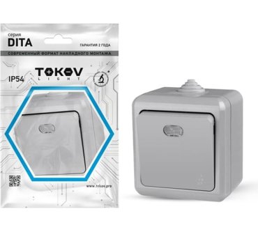 Выключатель Tokov Electric Dita TKL-DT-V1I-C06-IP54 1кл индикаторподсветка открытый монтаж в сборе серый TKL-DT-V1I-C06-IP54 395₽