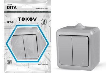 Выключатель Tokov Electric Dita TKL-DT-V2-C06-IP54 2кл открытый монтаж в сборе серый TKL-DT-V2-C06-IP54 315₽