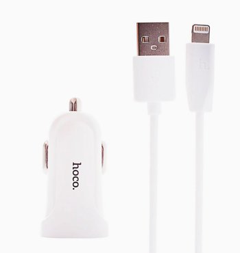 Автомобильное зарядное устройство Hoco Z2 USB 15А кабель Lightning 8-pin белый 6957531067771 240₽