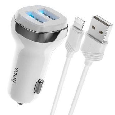 Автомобильное зарядное устройство Hoco Z40 Superior 2xUSB 24А кабель Lightning 8-pin белый 355₽