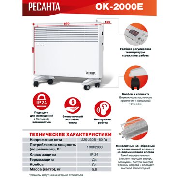 Конвектор РЕСАНТА ОК-1500Е фото 3 5775₽