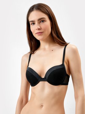 Бюстгальтер push-up черный с деталями из сетки в горошек 1299₽