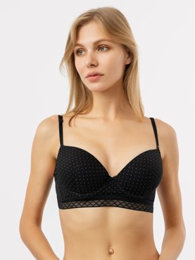 Бюстгальтер push-up с кружевным поясом в расцветке горошек на черном 899₽
