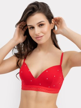 Бюстгальтер push-up с кружевным поясом в расцветке сердца на красном 899₽