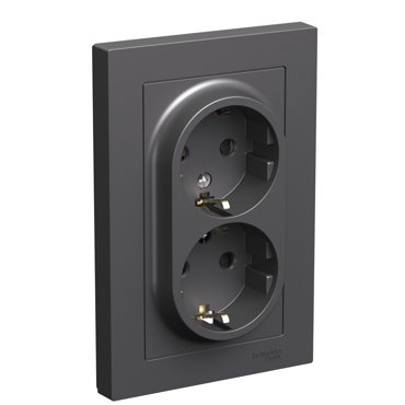 Розетка двойная с заземлением со шторками 16А Systeme Electric Schneider Electric Atlas Design базальт ATN001426 581₽