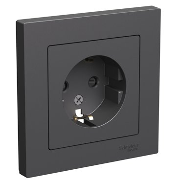 Розетка с заземлением со шторками 16А Systeme Electric Schneider Electric Atlas Design базальт ATN001444 436₽