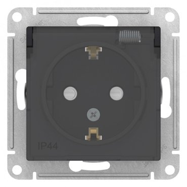 Розетка с заземлением со шторками с крышкой IP44 Systeme Electric Schneider Electric AtlasDesign карбон ATN441046 556₽