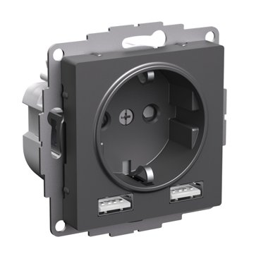 Розетка 16A с двумя портами USB AA 24А и 12А Systeme Electric Schneider Electric Atlas Design базальт ATN001430 6780₽