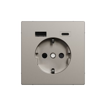 Розетка силовая 16А с 2 USB AС 3 A Merten D-Life Schneider Electric MTN2367-6036 нержавеющая сталь 18642₽