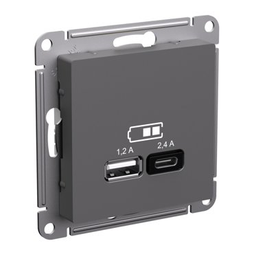 Розетка USB AC 2-местная 24А и 12А Systeme Electric Schneider Electric Atlas Design базальт ATN001439 5766₽