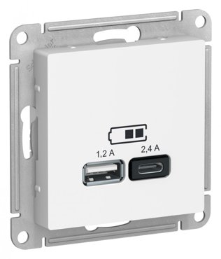 Розетка USB AC 2-местная 24А и 12А Systeme Electric Schneider Electric Atlas Design лотос ATN001339 6120₽