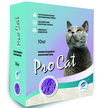 Наполнитель для кошачьего туалета Pro Cat Lavanda комкующийся из экстра белой глины 10кг 2370₽