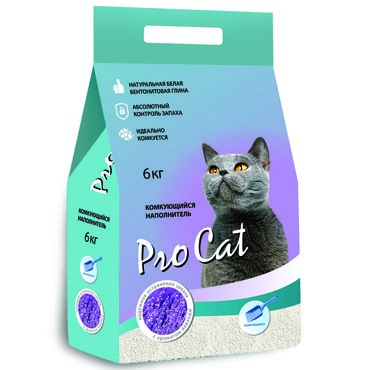Наполнитель для кошачьего туалета Pro Cat Lavanda комкующийся из экстра белой глины 6кг 1647₽