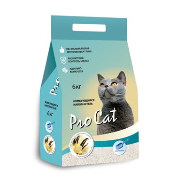 Наполнитель для кошачьего туалета Pro Cat Vanilla комкующийся из экстра белой глины 6кг 1647₽