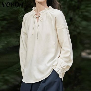VONDA Женский топ с v-образным вырезом и галстуком-бабочкой кружевной вырез заниженная линия плеч длинный рукав топ с длинным рукавом 1505₽