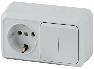 Блок розетка-выключатель двухклавишный белый Quadro Intro 2-702-01 Б0036153 336₽
