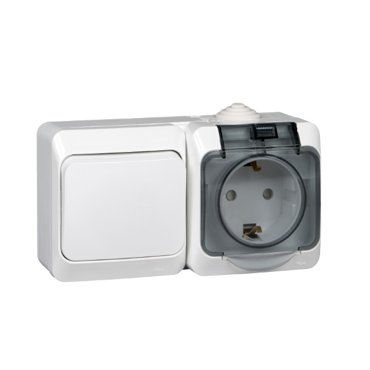 Выключатель с розеткой Schneider Electric Этюд BPA16-241B 1-клавишный ОП IP44 белый 2140₽