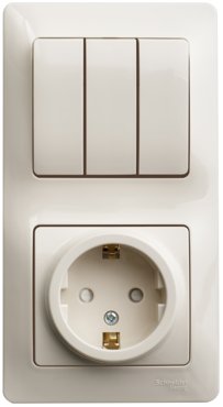 Выключатель с сетевой розеткой Schneider Electric Glossa GSL000278 3-клавишный бежевый 683₽