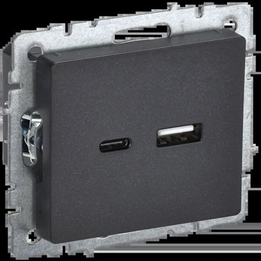 Розетка BRITE USB AC 18Вт РЮ11-1-БрЧ черн IEK BR-U22-018-K02 2109₽