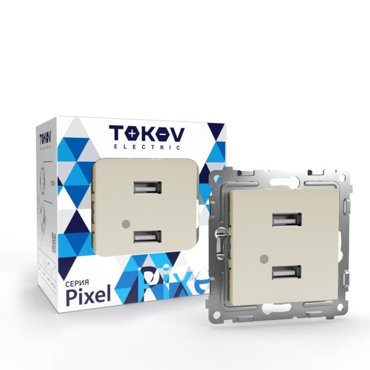 Розетка USB TOKOV ELECTRIC Pixel 2 места тип AA 5В 1х21А 2х105А бежевый 50000₽
