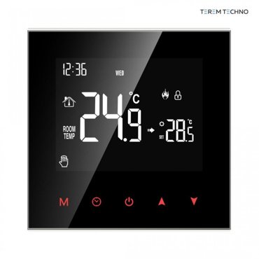 Сенсорный терморегулятор термостат Terem Techno для теплого пола черный-белый 1974₽