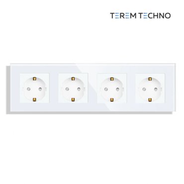 Четверная встраиваемая электрическая розетка Terem Techno с заземлением на 16А стеклянная 2415₽