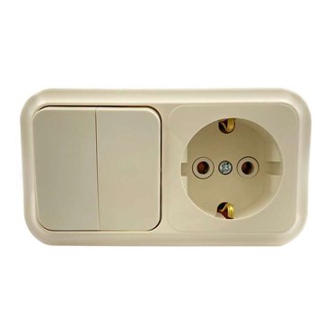 Блок выключателя с розеткой Svet EV0362-5222 двухклавишный бежевый с заземлением 763₽