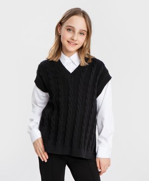 Жилет с узором косами черный Button Blue 152 1696₽