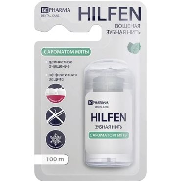 Зубная нить Hilfen вощеная плоская с ароматом мяты биси фарма 100 м 560₽