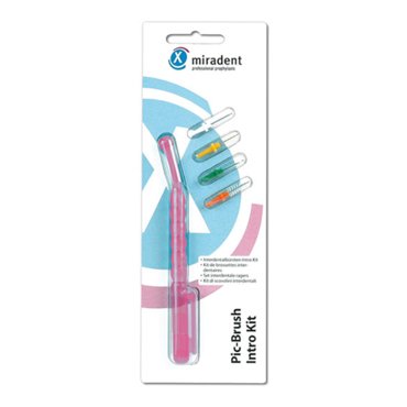 Набор Miradent Pic-Brush Intro Kit 4 ершика разного размера ручка Розовая 570₽