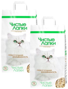 Впитывающий наполнитель Чистые Лапки древесный 2 шт по 12 л 997₽