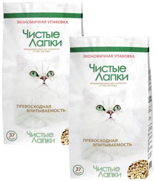 Впитывающий наполнитель Чистые Лапки древесный 2 шт по 37 л 2456₽