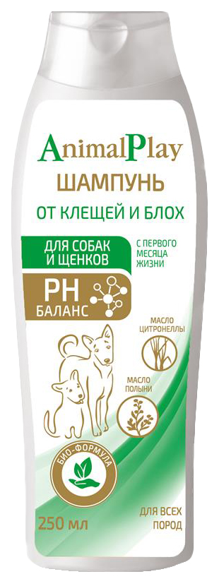 Шампунь для собак Animal Play против блох и клещей масло цитронеллы цветочный 250 мл 327₽
