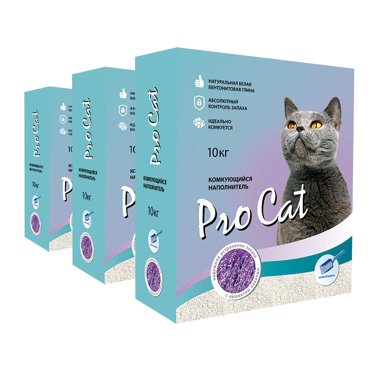 Комкующийся наполнитель Pro Cat Lavanda глиняный лаванда 3 шт по 10 кг 7020₽