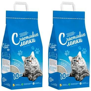Наполнитель для туалета кошек Счастливые Лапки комкующийся 2 шт по 10 кг 1048₽