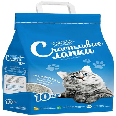 Наполнитель для туалета кошек Счастливые Лапки комкующийся 4 шт по 10 кг 1969₽
