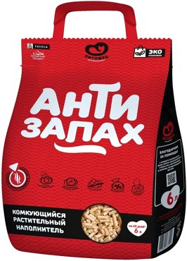 Комкующийся наполнитель Антизапах растительный 6 л 906₽