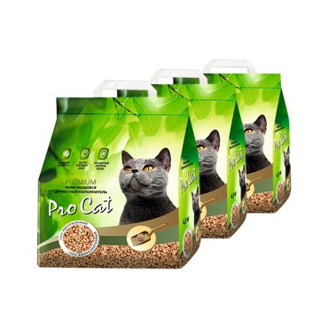 Комкующийся наполнитель Pro Cat древесный 3шт по 43 л 3630₽