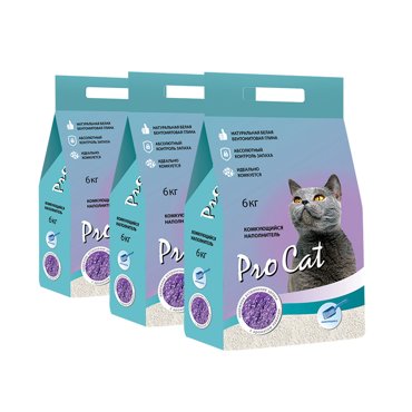 Комкующийся наполнитель Pro Cat Lavanda экстрабелая глина 3 шт по 6 кг 4890₽