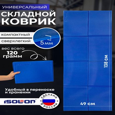 Коврик спортивный Isolon Fitness Flex5 Т1 138х49 см 5 мм васильковый 409₽