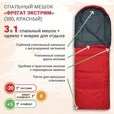 Спальный мешок Фрегат Экстрим 300 красный молния слева 4267₽