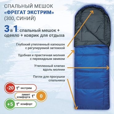 Спальный мешок Фрегат Экстрим 300 синий молния слева 4267₽