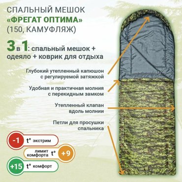 Спальный мешок Фрегат Оптима 150 камуфляж молния слева 2099₽