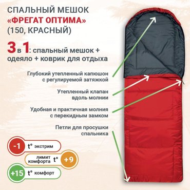 Спальный мешок Фрегат Оптима 150 красный молния слева 2560₽