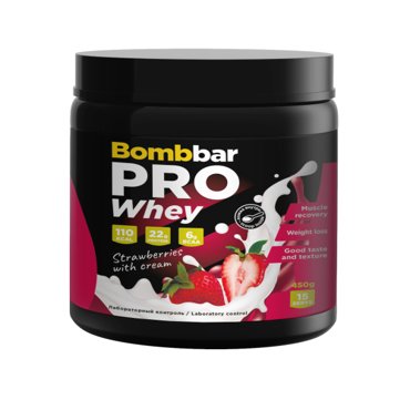 Протеин сывороточный Bombbar PRO Whey клубника со сливками 450 г 1391₽