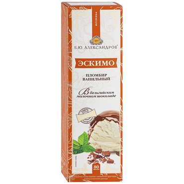 Мороженое Б Ю Александров эскимо пломбир ванильный в молочном шоколаде с ванилью 80 г 119₽
