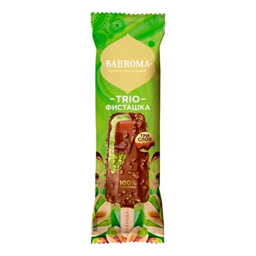 Мороженое сливочное Bahroma Trio Фисташка с шоколадной начинкой БЗМЖ 65 г 125₽