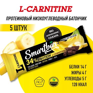 Протеиновые батончики Smartbar Protein L-carnitine Банан-шоколад без сахара 5 шт по 40 г 436₽