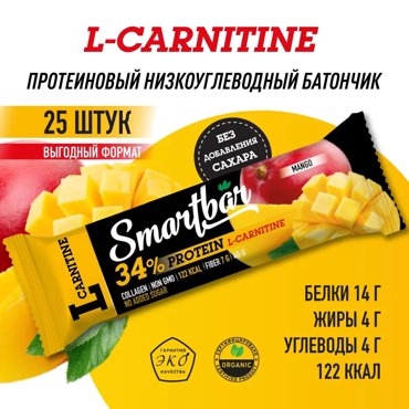 Протеиновые батончики Smartbar Protein L-carnitine Манго без сахара 25 шт по 40 г 1585₽