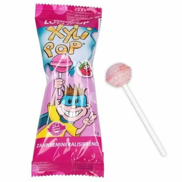 Леденцы на палочке Miradent XyliPOP с ксилитом вкус клубники 5 шт 490₽